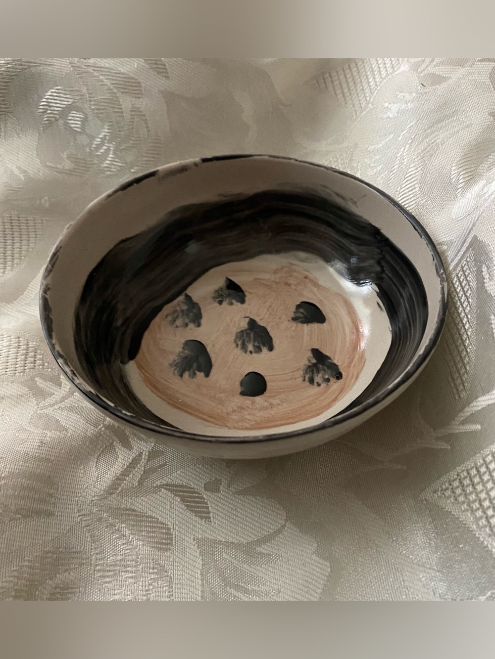 Ikea Of Sweden Ceramic Abstract Print Bowl By Maria Vinko 5.5”W X 2”Beige Black